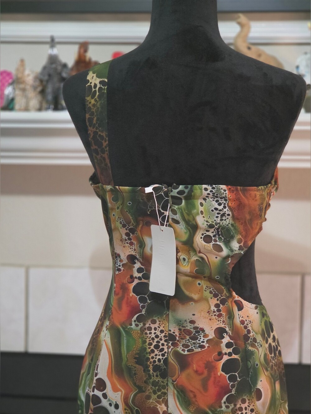 One-Shoulder Green & Orange Print Maxi Dress - Picture 5 of 5